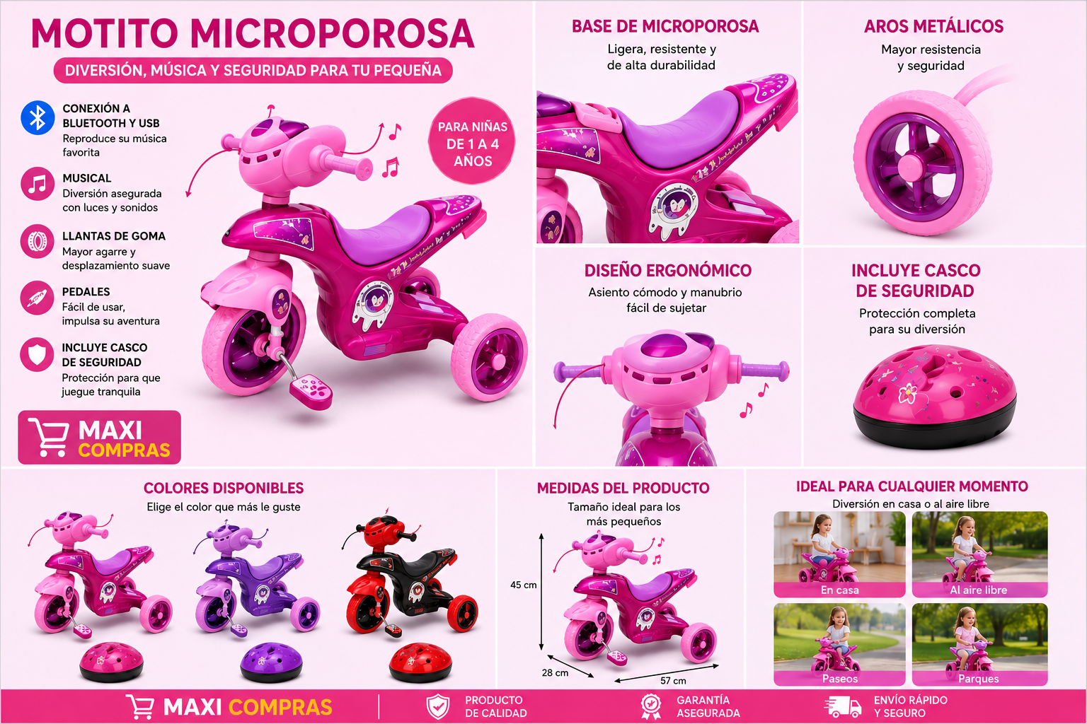 🛵✨ Motito Infantil de Microporosa con Música y Conexión Bluetooth