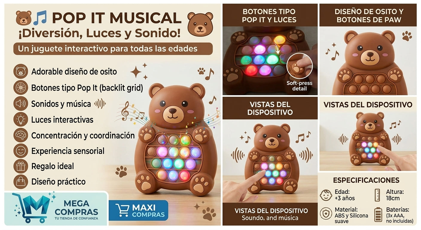 🐻🎵 Pop It Musical – Diversión, Luces y Sonido 🎵🐻