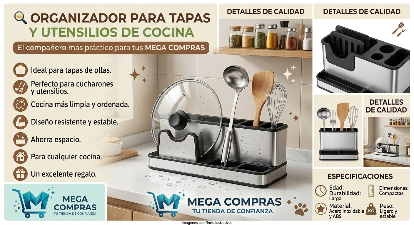 🍳Organizador para Tapas y Utensilios de Cocina.