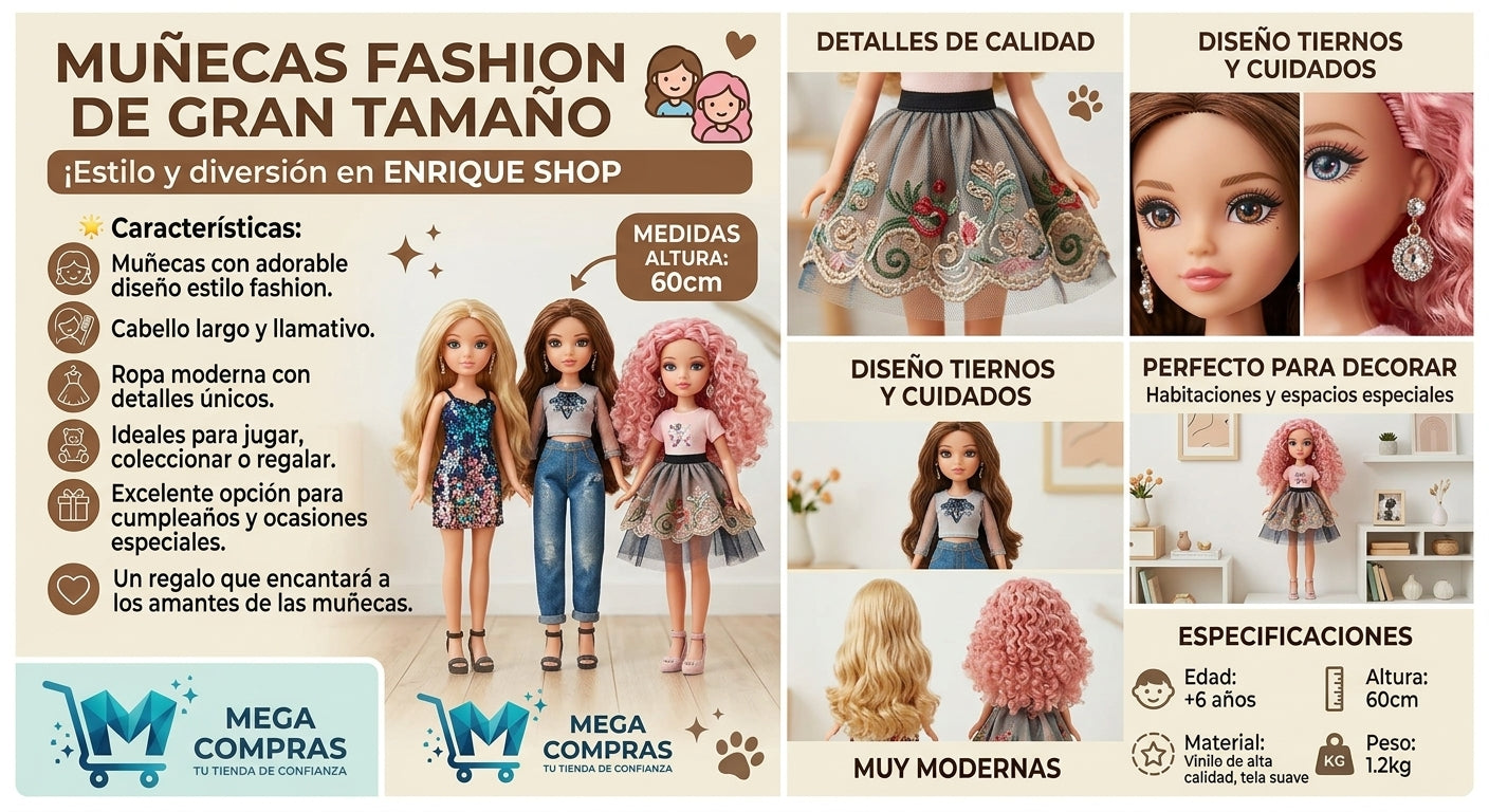 👗✨ Muñecas Fashion de Gran Tamaño – ¡Estilo y Diversión! ✨👗