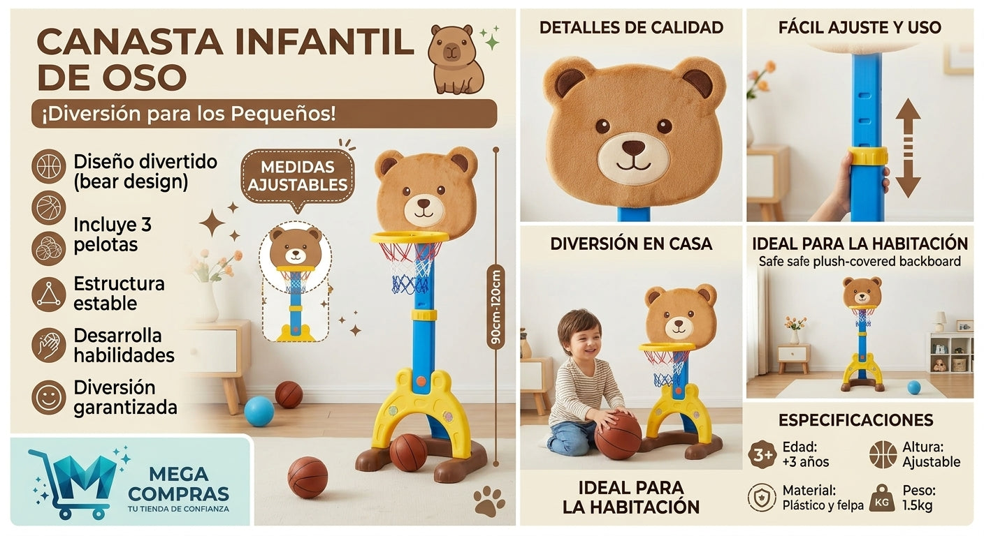 🏀 Canasta Infantil de Oso – ¡Diversión para los Pequeños! 🧸