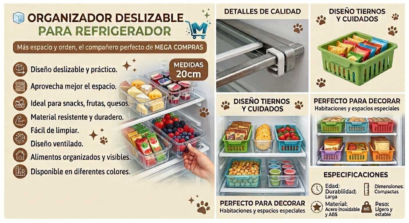 🧊 Organizador Deslizable para Refrigerador – Más Espacio y Orden