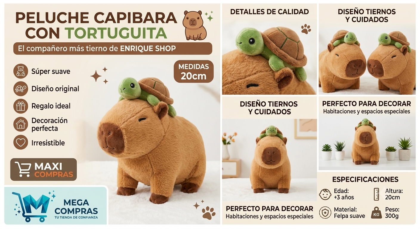 🐹 Peluche Capibara con Tortuguita 🐢💚