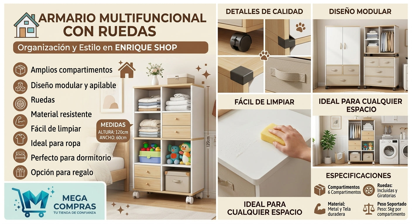 🏠 Armario Multifuncional con Ruedas – Organización y Estilo